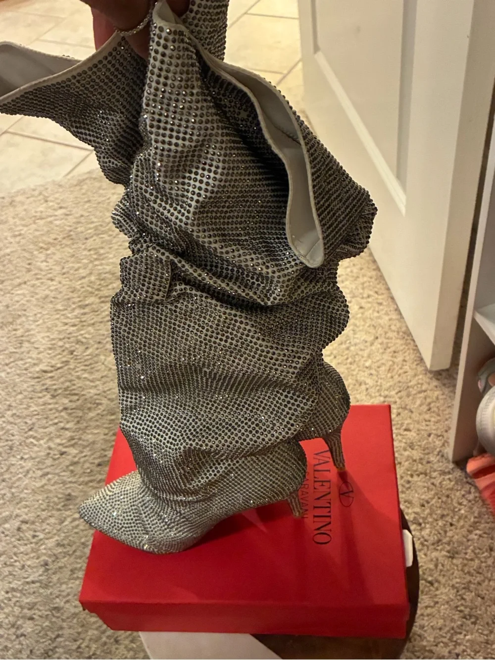 Source Unknown Silver Rhinestone Over-the-Knee Slouch Boots